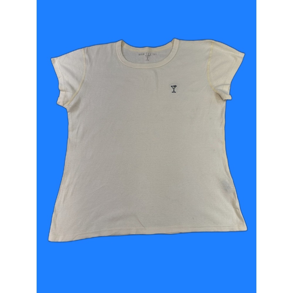 MARTINI Graphic Tee Unisex L Beige 100% Cotton Short Sleeve Crewneck Retro